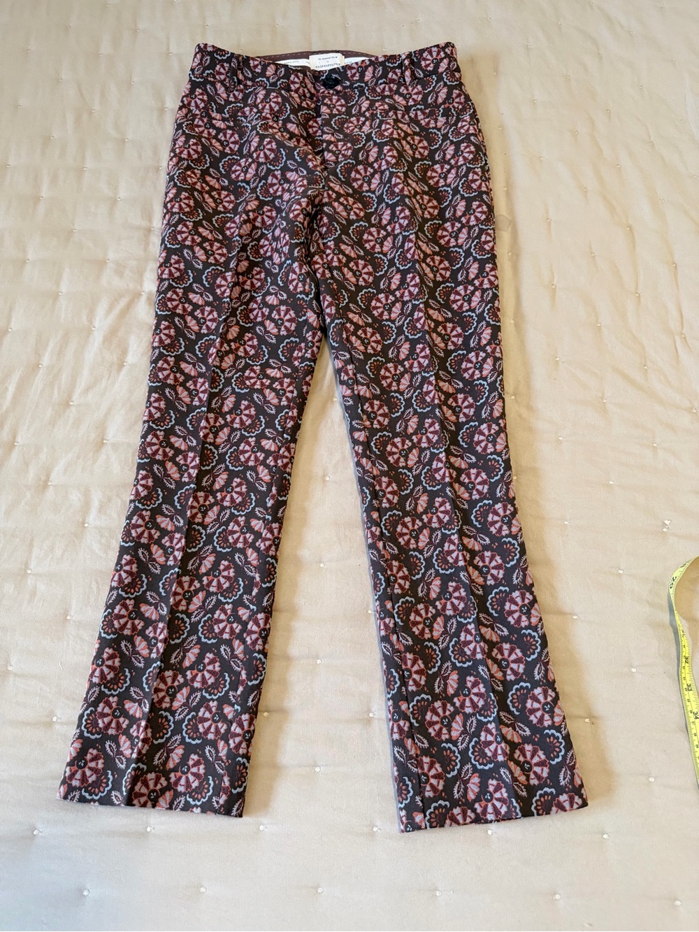 Anthropologie Floral Jacquard Cropped Flare Pants